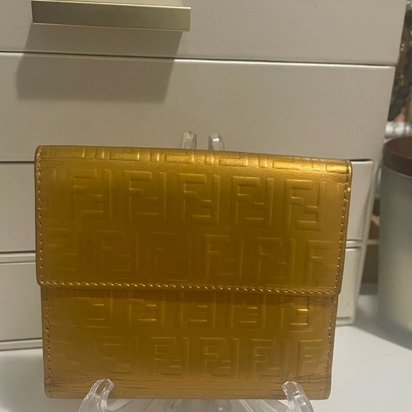 Fendi Zucchino Bifold Compact Wallet in gold metallic monogram; EUC - Picture 3 of 16